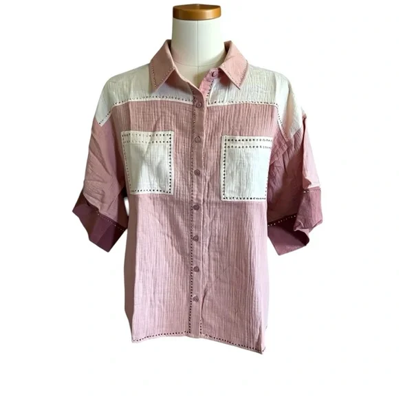 FANTASTIC FAWN western vibes button up textured rhinestone top size S - Picture 3 of 6